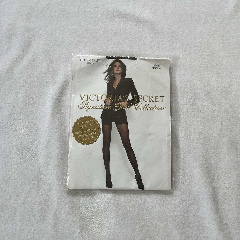 Rare Vtg Victoria's Secret Signature Gold Sheer Vitality Shaper Hosiery M Mink